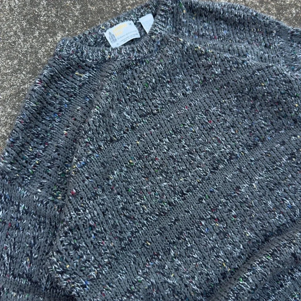 Vintage 80s London Fog Speckled Knit Crewneck Sweater Gray Mens Medium B4